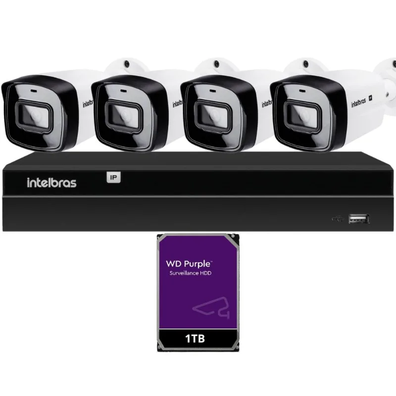 Kit 4 Câmeras IP Vipc 1230B Intelbras NVD 1404P HD 1TB Purple