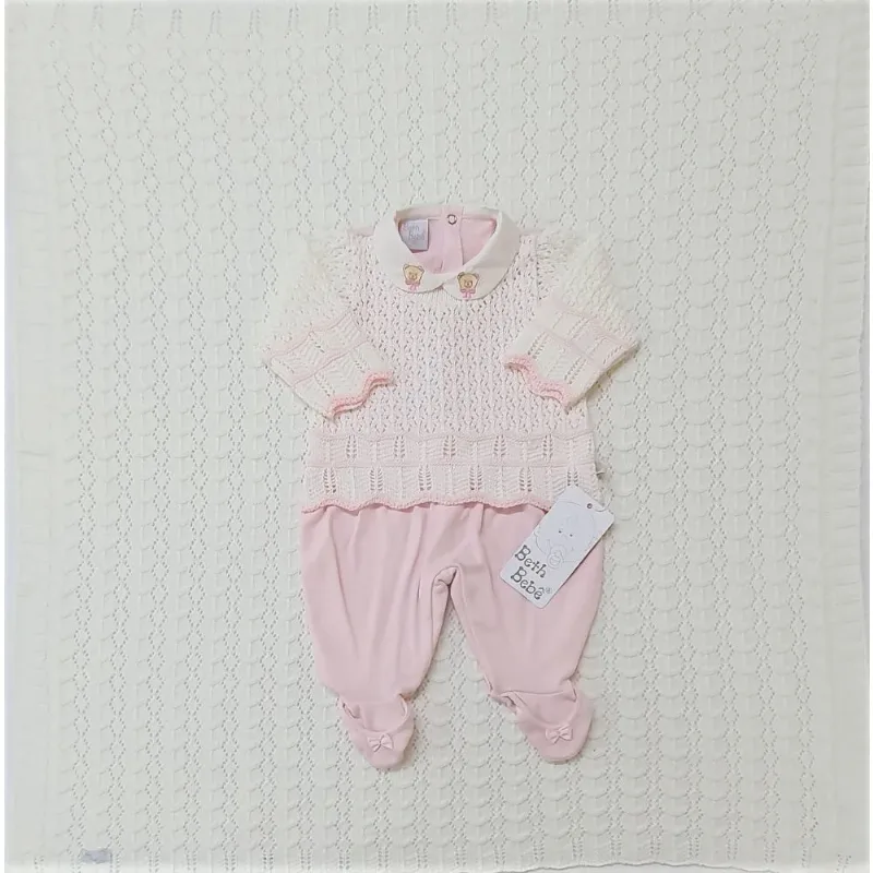 Saída maternidade menina tricot luxo beth bebê P Rosa Off white