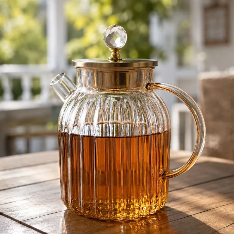 Bule Jarra Chaleira Âmbar Vidro Tampa Bambu Decorativa 1,8L - Genérico