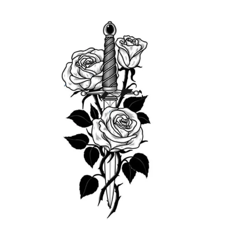 Tatuagem Adaga Flor Temporária 10X6Cm Cartela