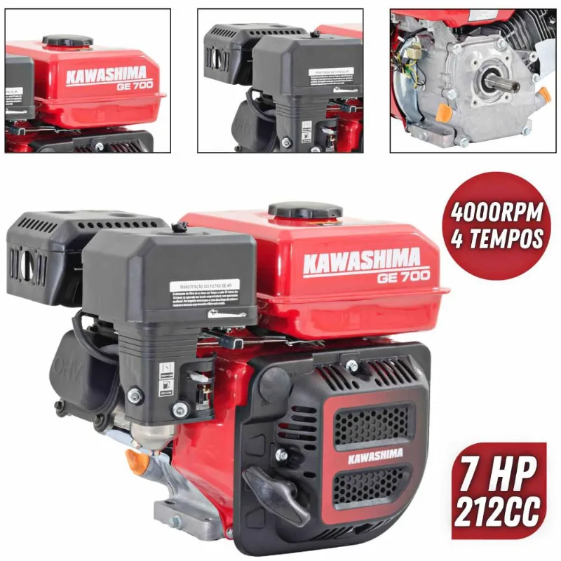 Motor Estacionário Forte Kawashima GE700 7HP 4T 212cc à Gasolina Sem Embreagem Com Partida Manual - Kawashima - Comércio E Indústria