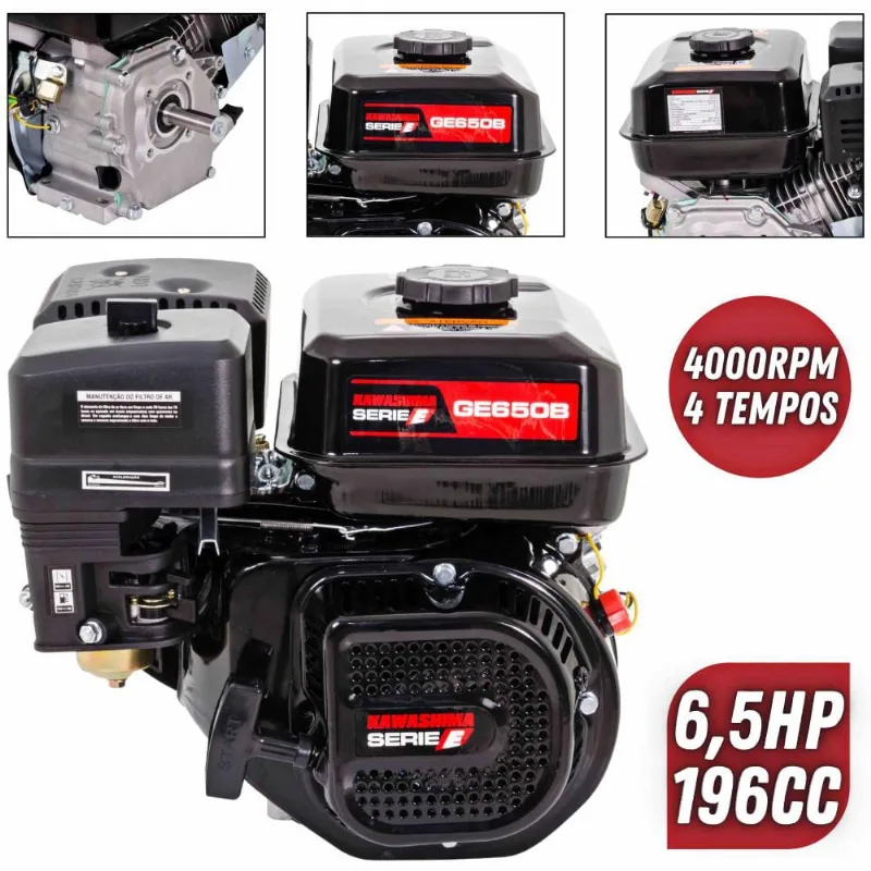 Motor Estacionário Kawashima GE650B á Gasolina 4t 6.5hp Forte Ideal Para Microtratores e Motobombas