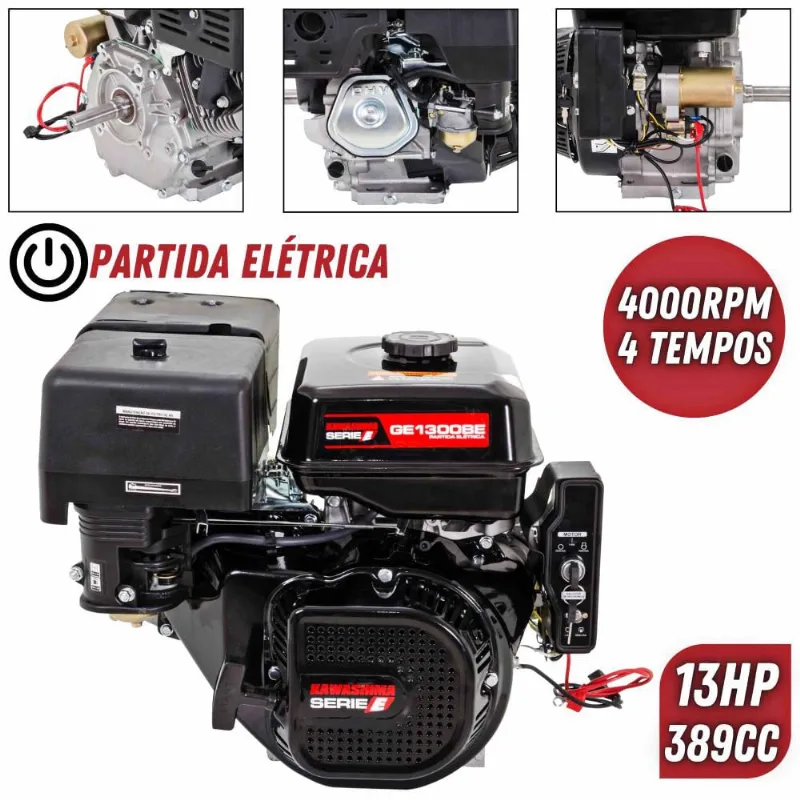 Motor Estacionário Potente Kawashima ge 1300BE à Gasolina 4 Tempos 13HP 389cc Com Partida Elétrica