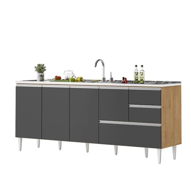 Balcão Maceió para Pia 1,80 4 Portas 2 Gavetas MDF-MDP 178CM Amêndoa Grafite Milani Movelaria - OUTRAS - Móveis