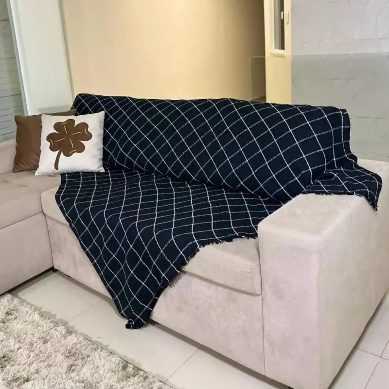 Kit 2 Manta Para Sofá Grande Gigante 2 E 3 Lugares 2,40x1,80 Tecido Grosso Capa De Sofa Cama Algodão Preto Com Branc