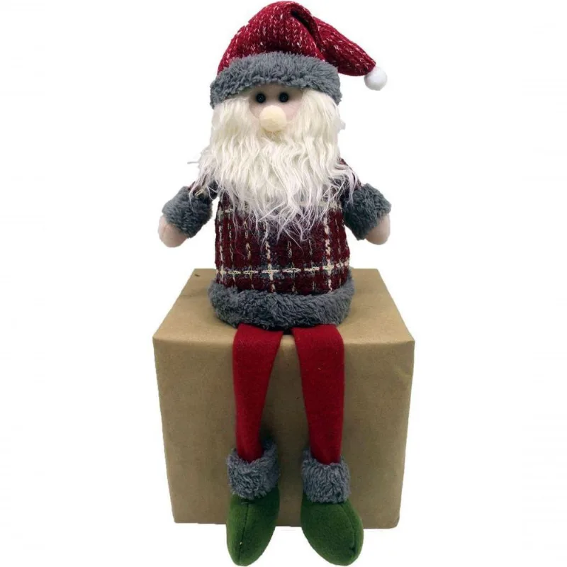 Enfeite Natalino Boneco Papai Noel Xadrez Pernas Mole 45cm