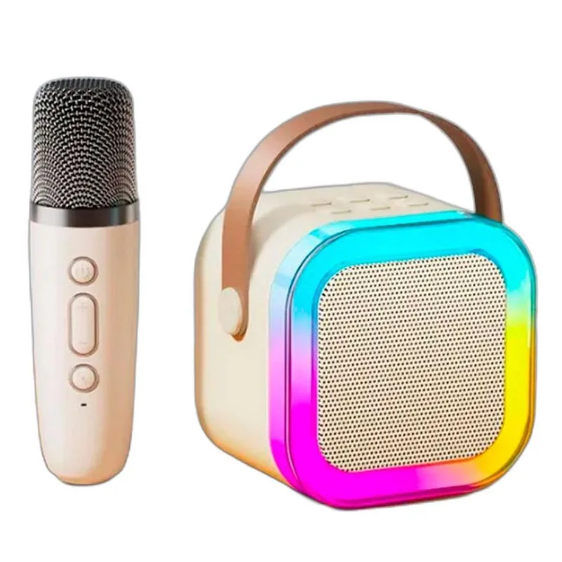 Caixa Som Karaokê Portátil Bluetooth Microfone Sem Fio Luz