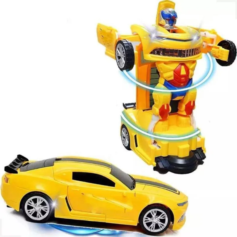 Carrinho Bate e Volta Transformers Super Robots com Som e Luz Amarelo