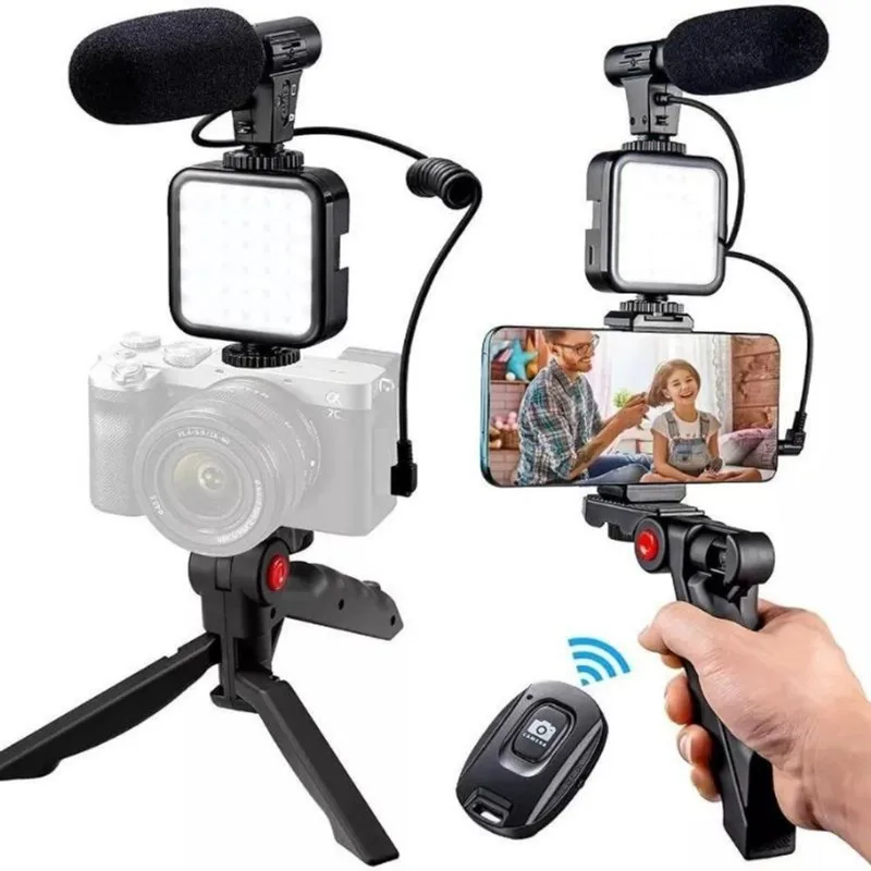 Kit De Vídeo Com Suporte De Celular Tripé Vlog Youtuber