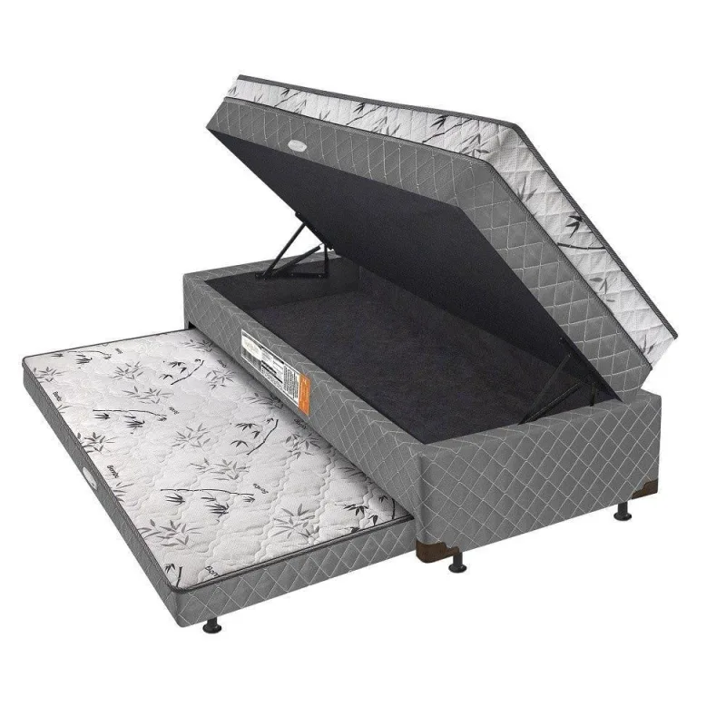 Bibox Solteiro Com Espuma Nas Duas Camas, Baú E Auxiliar 5cm - OUTRAS - Móveis