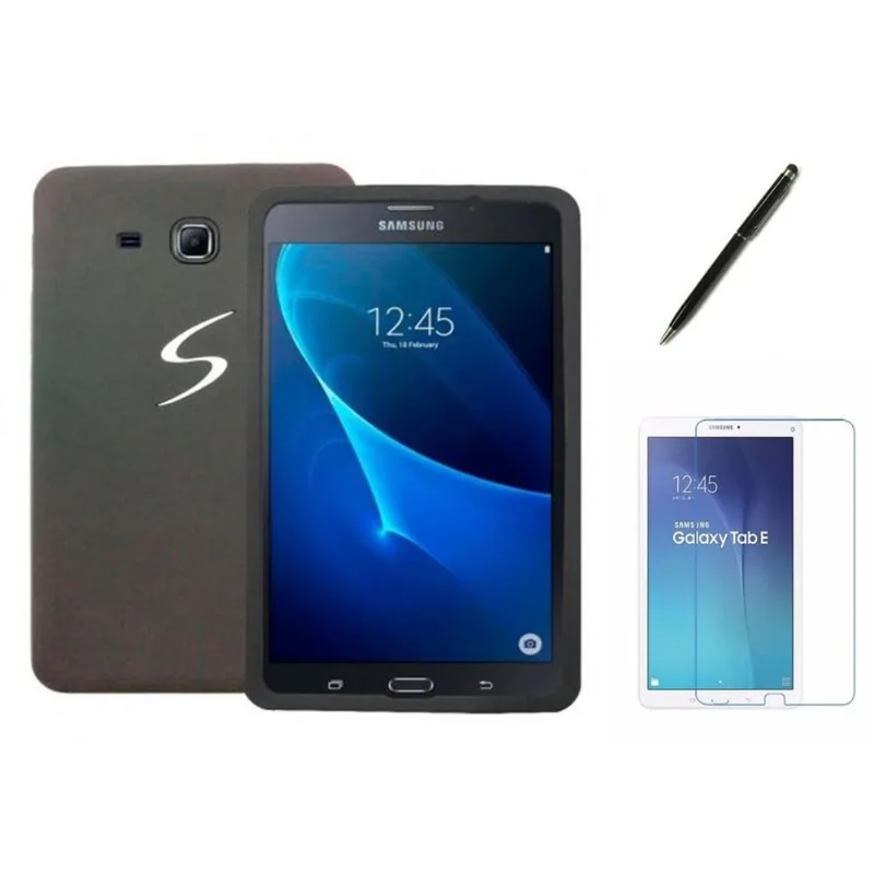 Capa de Silicone Galaxy Tab E - 9.6 Pol modelo: T560/T561 ¿ Preto + Pel Vidro e Can Touch
