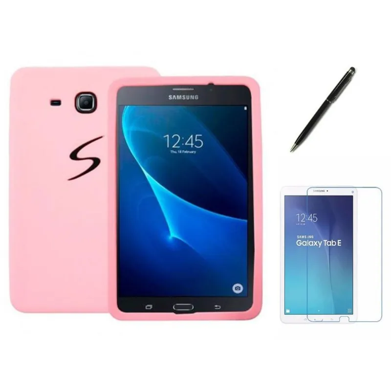 Capa de Silicone Galaxy Tab E - 9.6 Pol modelo: T560/T561 ¿ Rosa + Pel Vidro e Can Touch