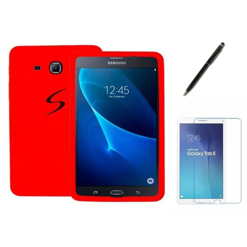 Capa de Silicone Galaxy Tab E - 9.6 Pol modelo: T560/T561 ¿ Vermelho + Pel Vidro e Can Touch