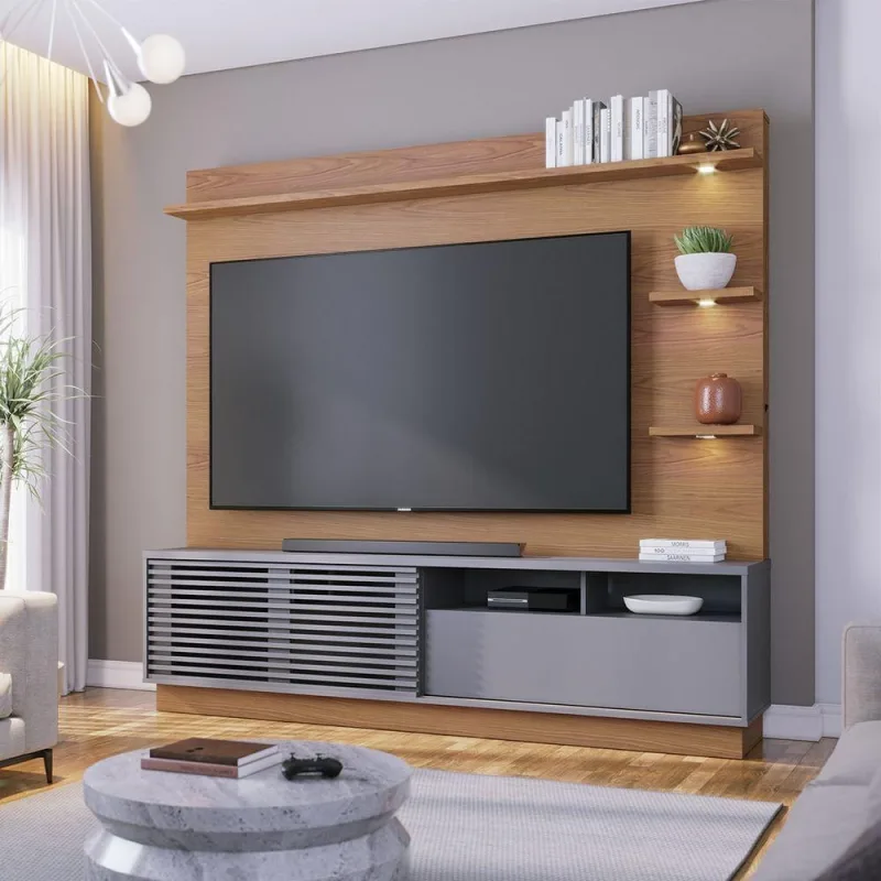 Estante para TV Campeche 70" 200CM MDF MDP com LED Ripado Porta de Correr Cinza - colibri móveis - Tablets, Ipads E E-readers