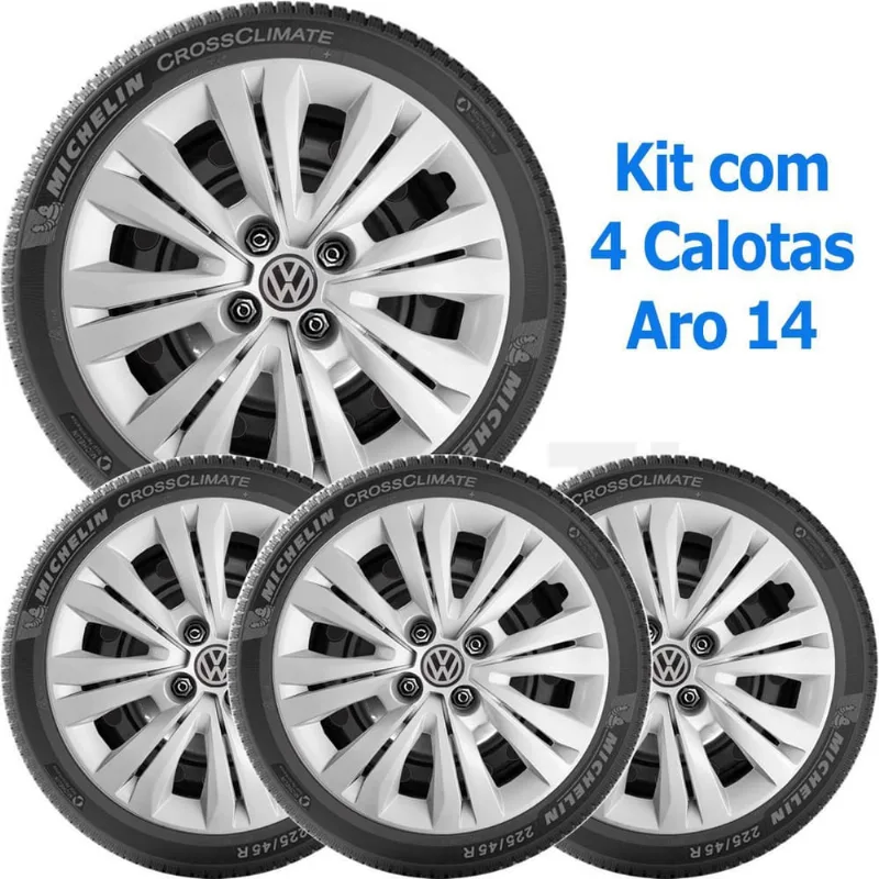 4X Calota Vw Gol Voyage Saveiro G7 Aro 14 Com Emblema 245Ca