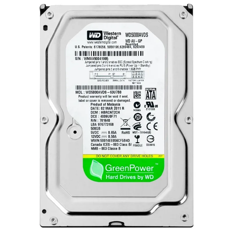 Hd Western Digital 500gb Wd Green 3.5" Sata 2 7200rpm Pull - Wd5000avds