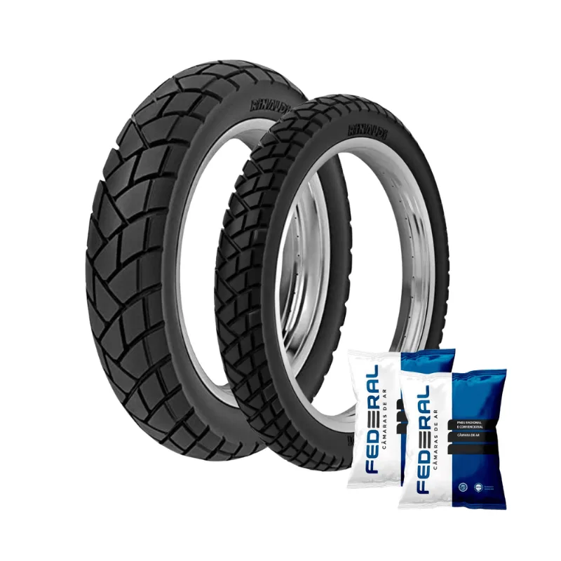 Par Pneu Moto Rinaldi R34 90/90-21 E 120/90-17 + Câmara
