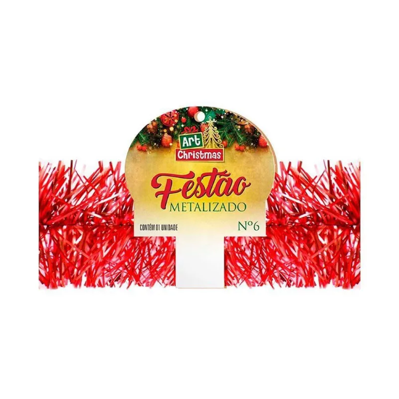 Festão Vermelho Metalizado 6Cmx2M Decoração Natal
