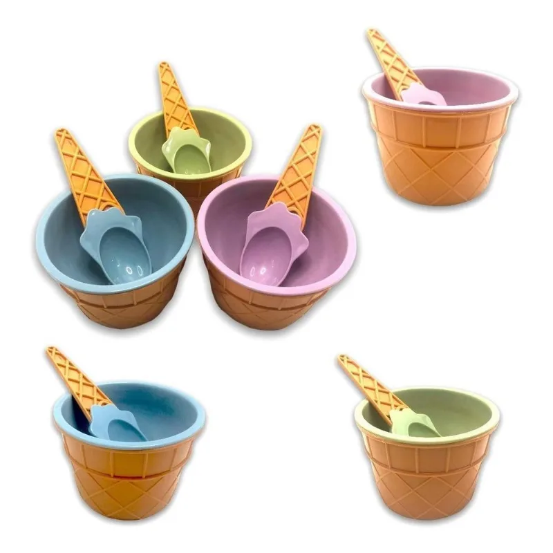 Pote De Sobremesa Casquinha Sorvete Com Colher 6 Unidades