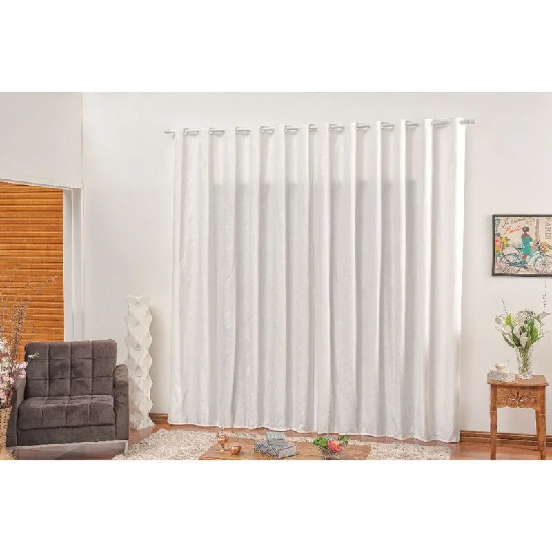 Cortina para sala e quarto 4,00m x 2,70m estampada cinza claro ilhos Montreal