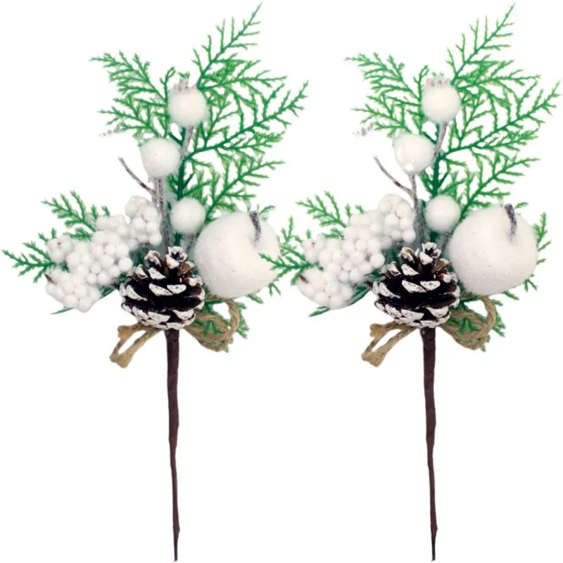 Kit 2 Enfeite Natal Galho Pick Berry Nevado Artificial 29cm