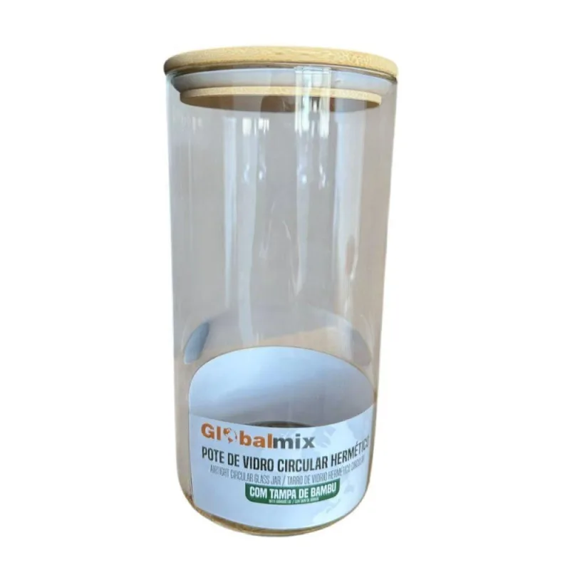 Pote de Vidro Circular Hermético com Tampa de Bambu Multiuso Cozinha Global Mix 1200ML - Global Mix - Agro