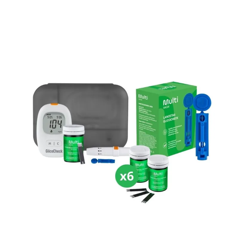 Kit Aparelho Medidor De Glicemia Glicocheck Care Plus + 310 Tiras Para Glicemia + 100 Lancetas 28g - Hc487k2
