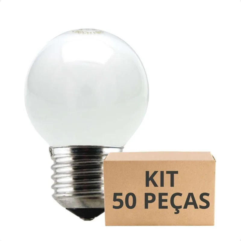 Kit 50 Lâmpadas Incandescente Bolinha Colorida 15w E27 Taschibra Leitosa 110v