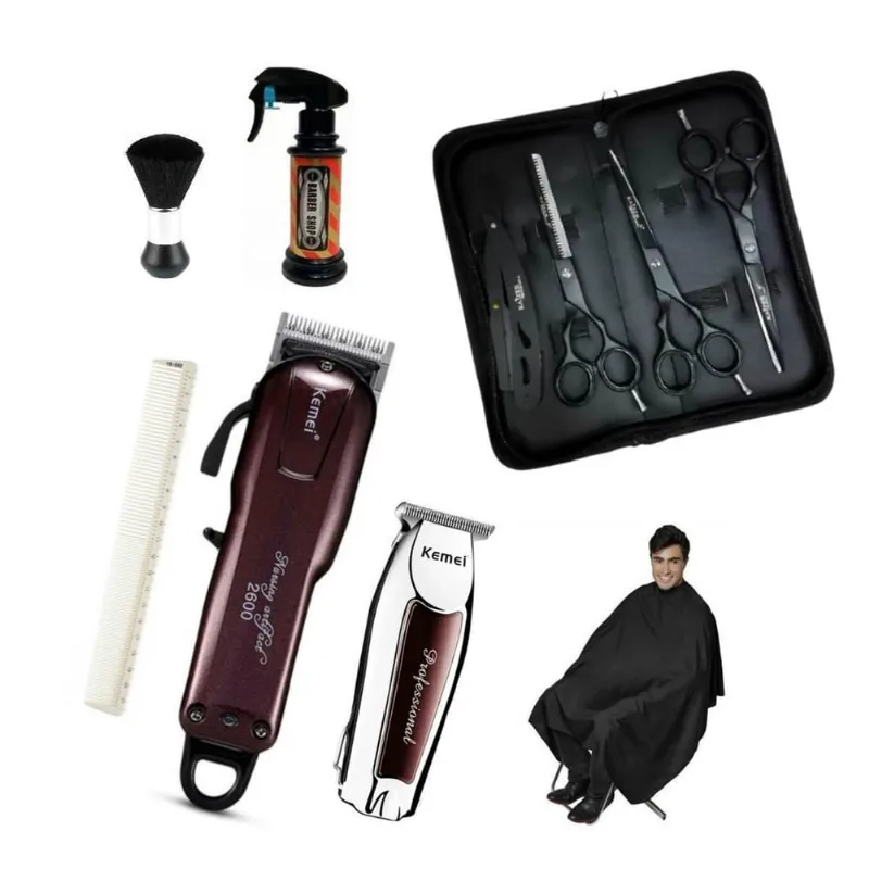 Barbeiro Black 6 Tesouras Maquinas Corte + Acabamento Kemei