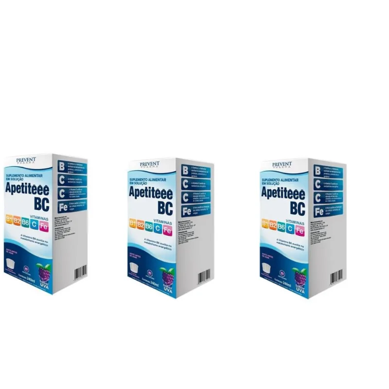Kit C/3 Apetiteee BC Uva 240 ML Vitamina C+ B1 B2 B6 - Prevent