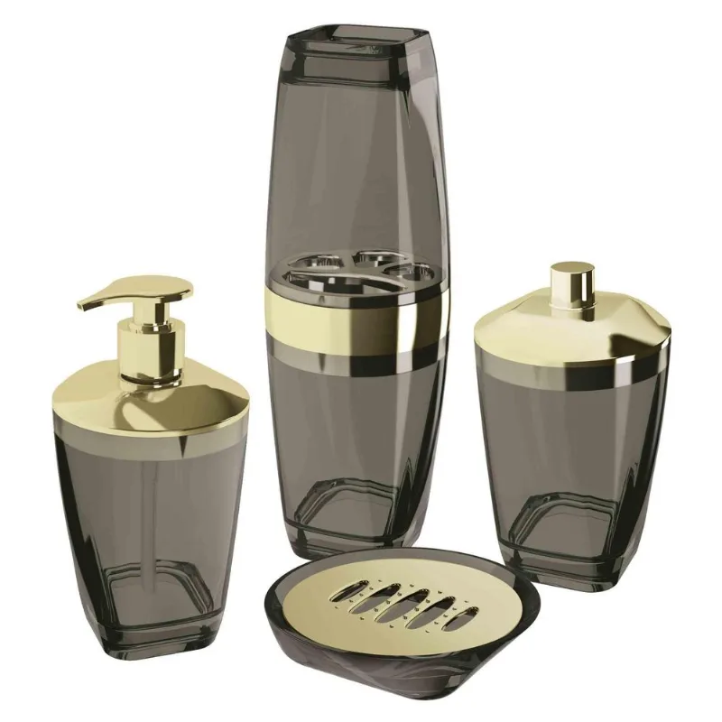 Kit 4 Higiene Banheiro Premium Uz Utilidades Preto/Dourado