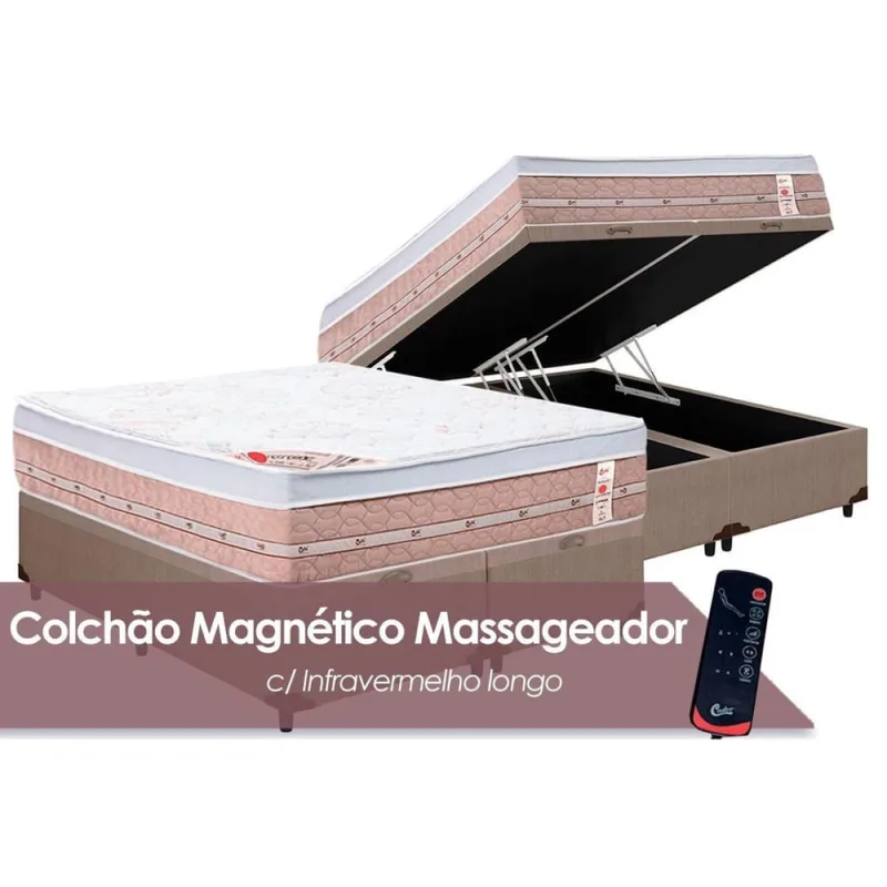 Cama Box Baú King: Colchão Magnético Castor Vibro Massagem Premium + Base crc Courano Clean(193x203) - Castor - Móveis
