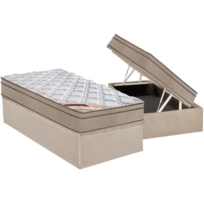 Cama Box Baú Solteiro: Colchão Molas Ensacadas Castor Pocket Revolution Híbrido + Base crc Suede Clean(88x188) - Castor - Móveis