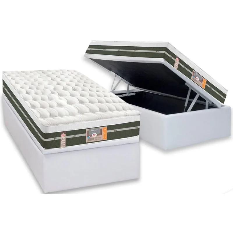 Cama Box Baú Solteiro: Colchão Molas Bonnel Castor Silver Star Air + Base crc Courano White(88x188) - Castor - Móveis