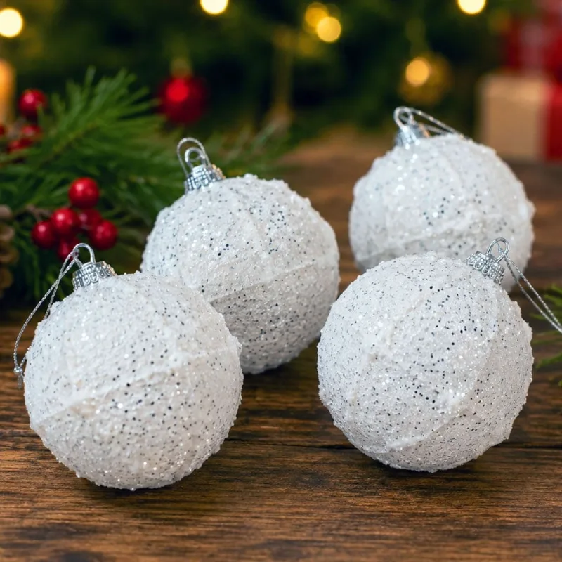 Bola Branca Nevada Enfeite Natalino Decoração 10cm Kit 6pçs - Genérico - Natal