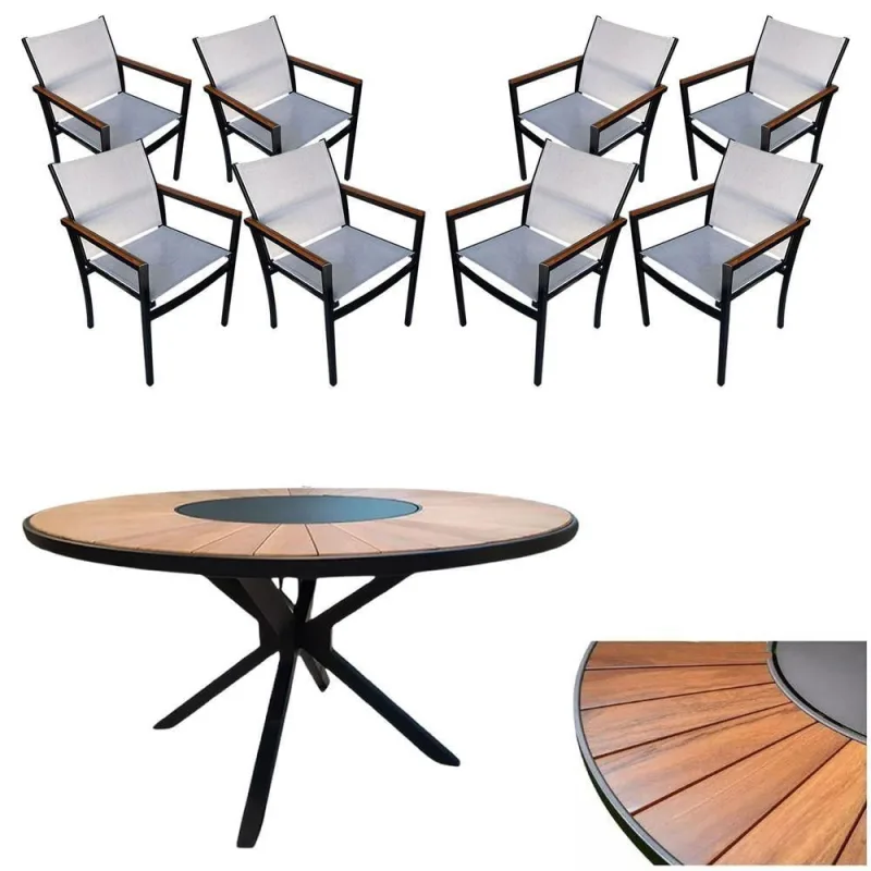 Conjunto De Mesa Jantar 1,80m Zurick Madeira Pétalas 8 Poltronas Amélia Tela Sling E Alumínio Branco - OUTRAS - Móveis