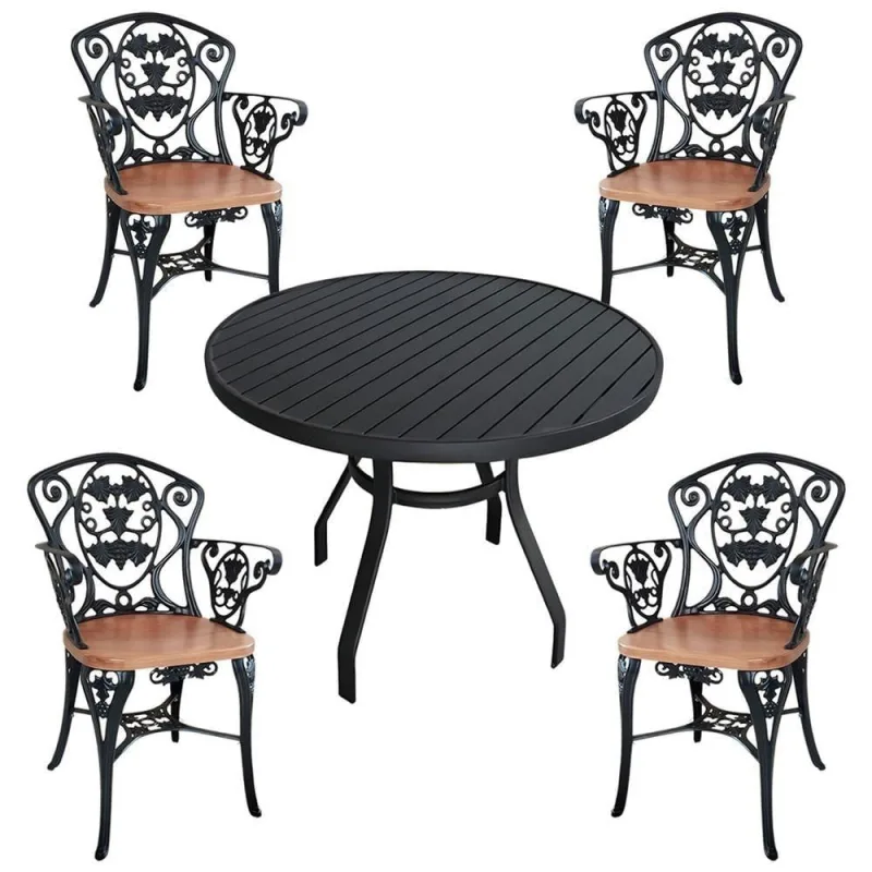 4 Cadeiras E Mesa Tampo Ripado Aluminio Para Cozinha Jantar Piscina Jardim Preto - OUTRAS - Móveis