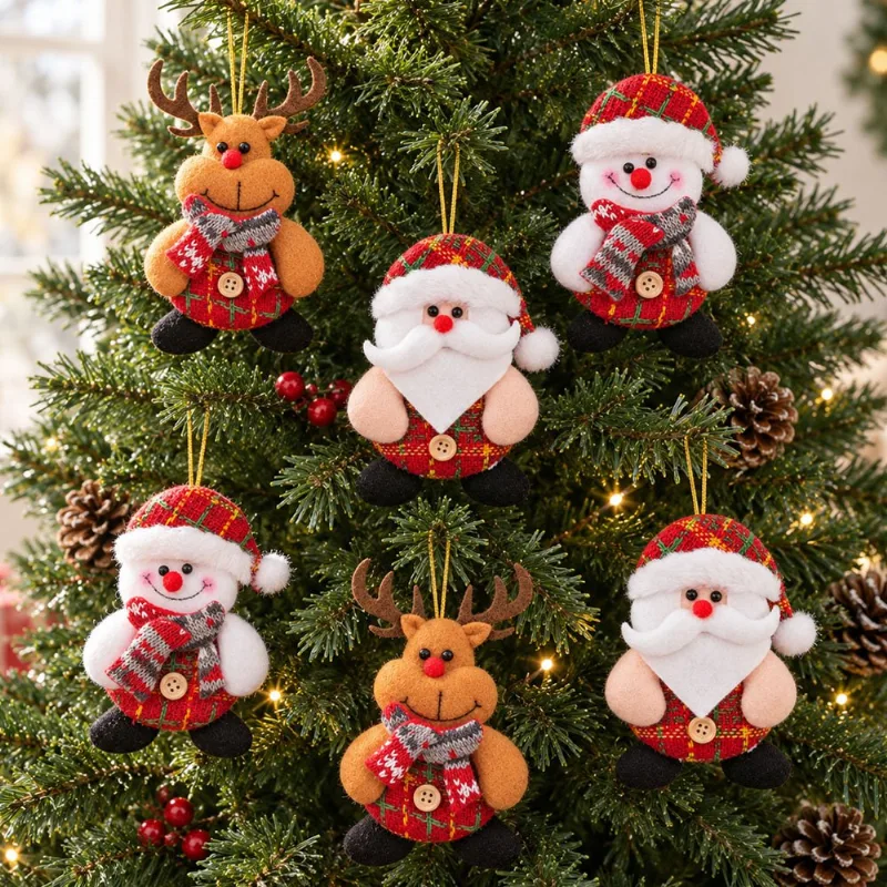 Enfeite Árvore De Natal Papai Noel Rena Neve 12cm Kit 18pçs