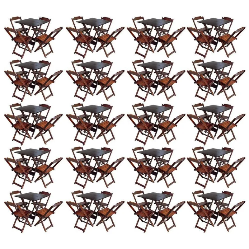 Kit 20 Jogos De Mesa Com 4 Cadeiras De Madeira Dobravel 60X60 - Imbuia - Marrom - OUTRAS MARCAS - Agro