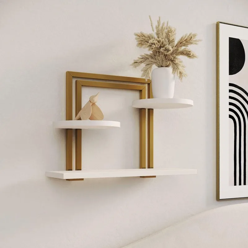 Nicho Decorativo Bali Retangular Metal para Organização de Ambientes Dourado e Branco UP Home - Up Home - Música E Shows