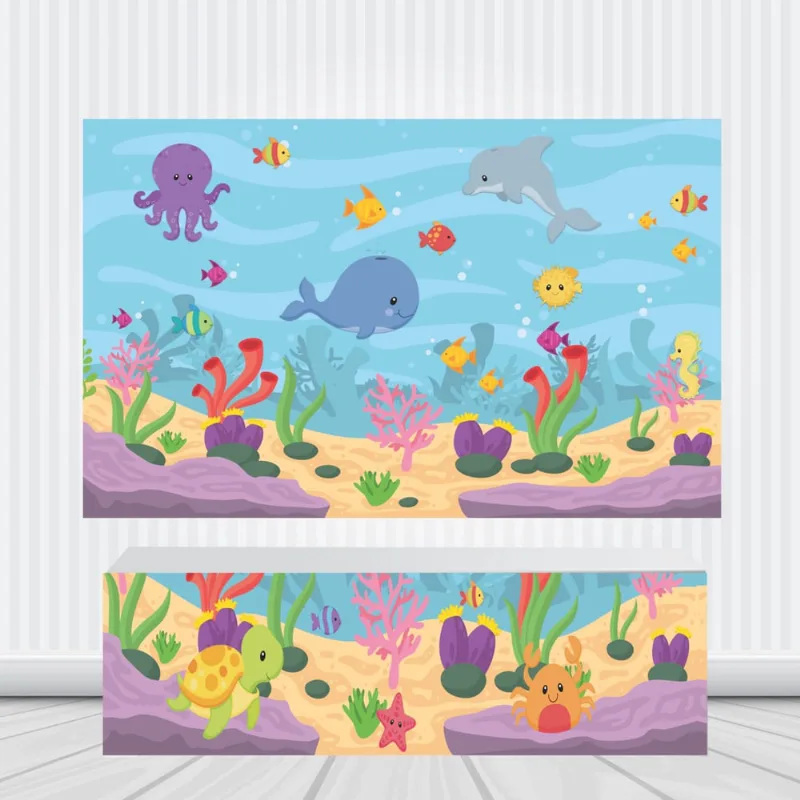 Painel fundo do mar cute 2,5por1,5m + Frente da mesa