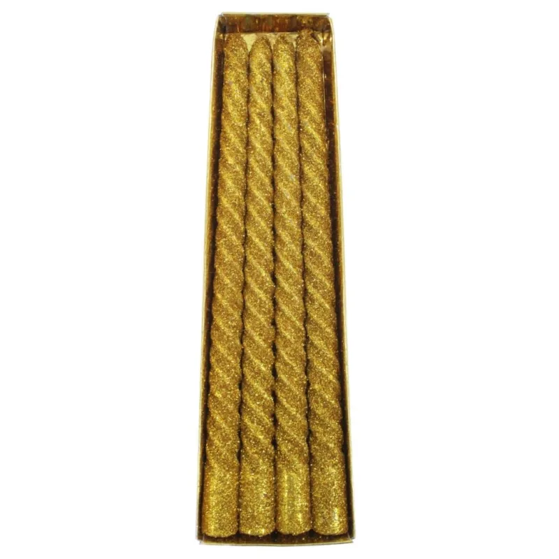 Velas De Natal Decorativa Com Glitter Dourada 8 Unidade 26cm - Genérico - Natal