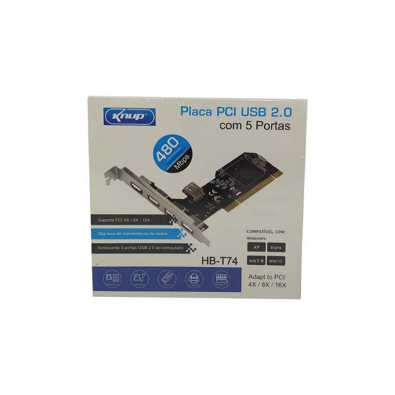 Placa PCI 05 Portas USB 2.0 Knup Hb-t74