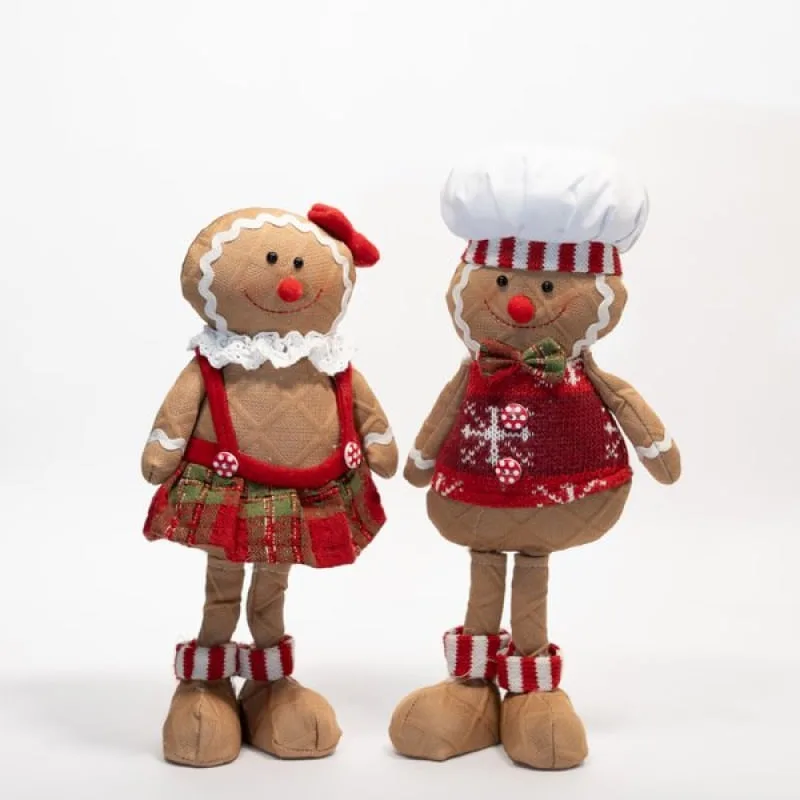 Decoração Natalina Dupla Bonecos Natal Biscoito Ginger 30cm - Genérico - Natal