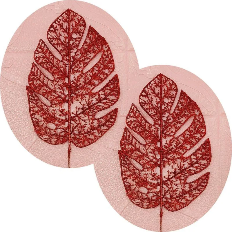 Enfeite de Natal Flores Decoração Kit 6 Folhas com Glitter Vermelho Outras Marcas - OUTRAS - Natal