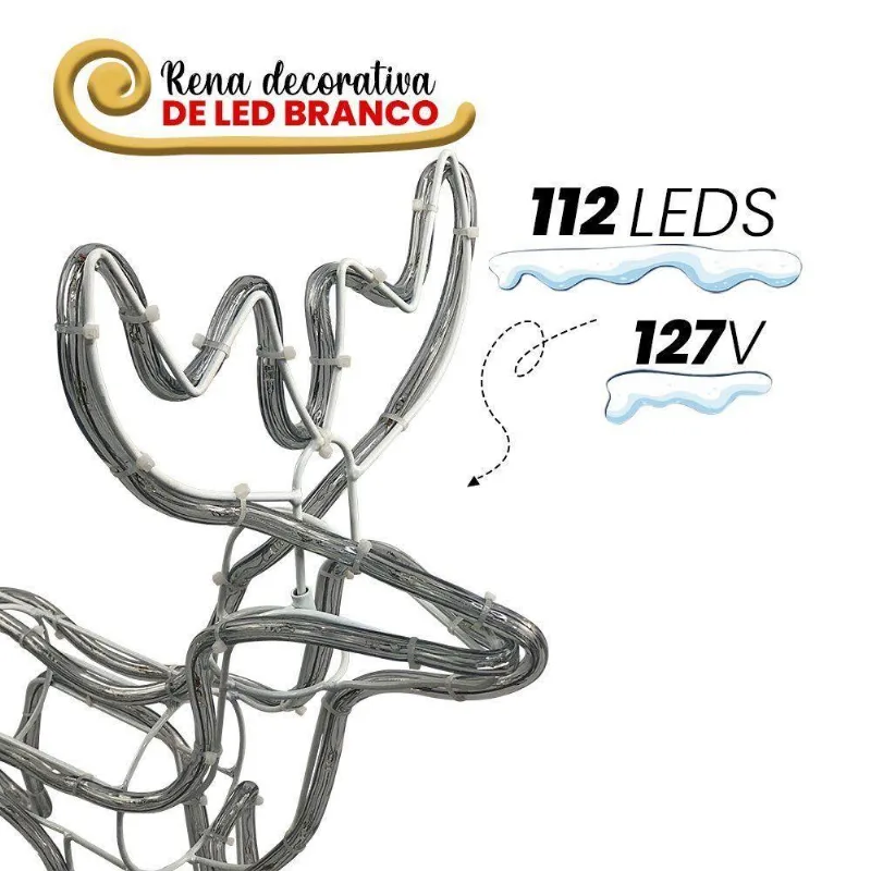 Armação De Rena Macho De Led Média 110v Para Decoração Natalina Luz Branca Fria