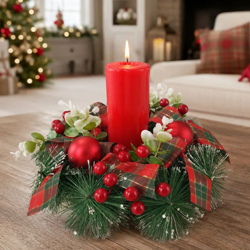 Arranjo Com Vela Centro Mesa Enfeite Natal Decoração Nevado