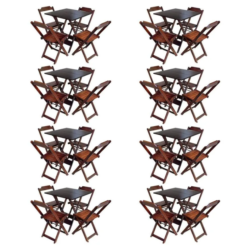 Kit 8 Jogos De Mesa Com 4 Cadeiras De Madeira Dobravel 70X70 - Imbuia - Marrom - OUTRAS MARCAS - Agro