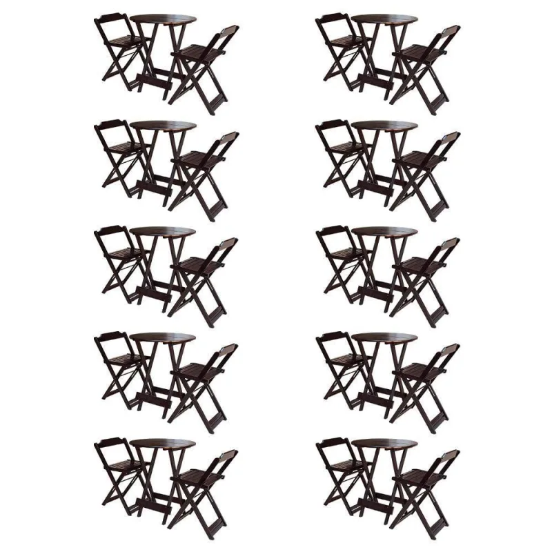 Kit 10 Jogos De Mesa Bistrô De Madeira Com 2 Cadeiras Dobravel Marrom - Marrom - OUTRAS MARCAS
