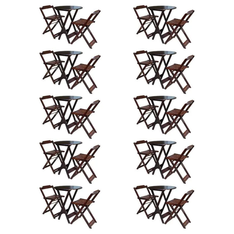 Kit 10 Jogos De Mesa Bistrô De Madeira Com 2 Cadeiras Dobravel Imbuia - Marrom - OUTRAS MARCAS - Agro